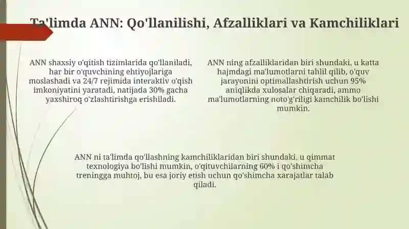 Sun'iy neyron tarmoqlari: Asoslar va Arxitekturalar 4