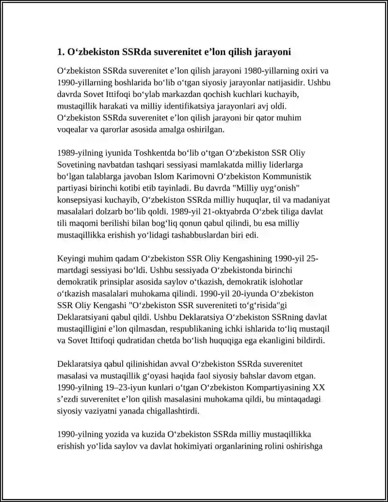 MUSTAQILLIKKA ERISHISH ARAFASIDA OʻZBEKISTONDAGI SIYOSIY JARAYONLAR 4