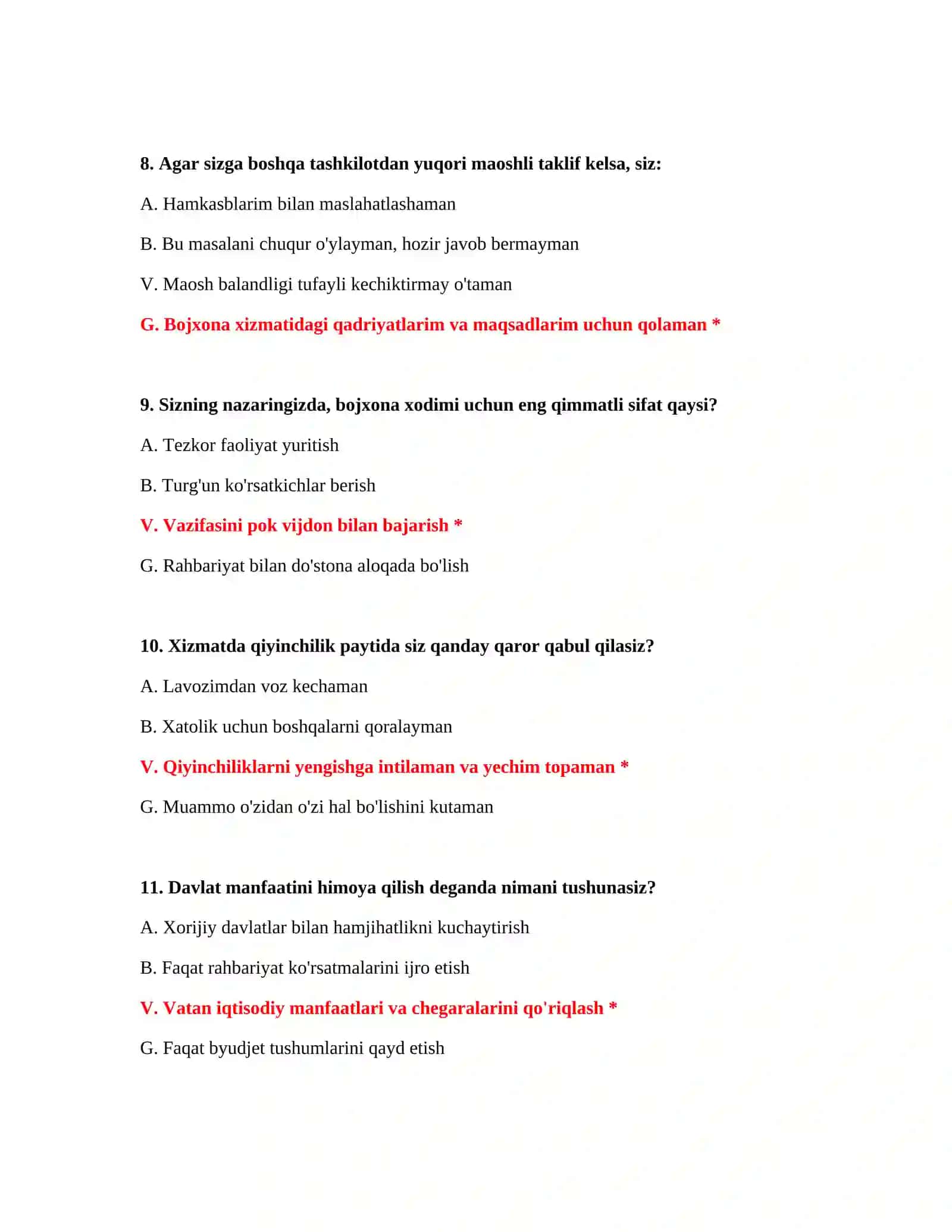 Bojxona test savollariga javoblar 4