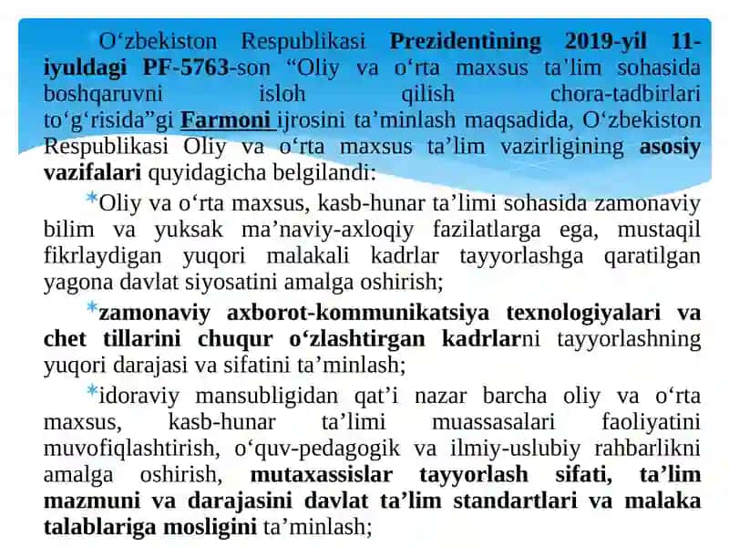 O‘zbеkistonRеspublikasida ta'lim sohasida amalga oshirilgan islohotlar 4