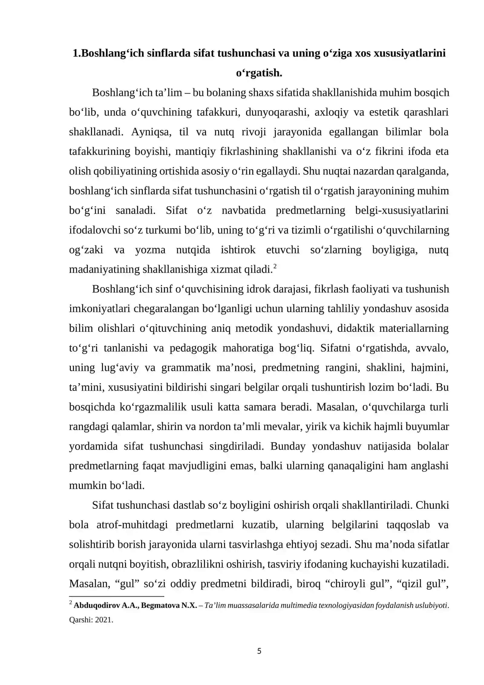 Boshlang‘ich sinflarda “Sifat” mavzusini o‘rgatish metodikalari 4