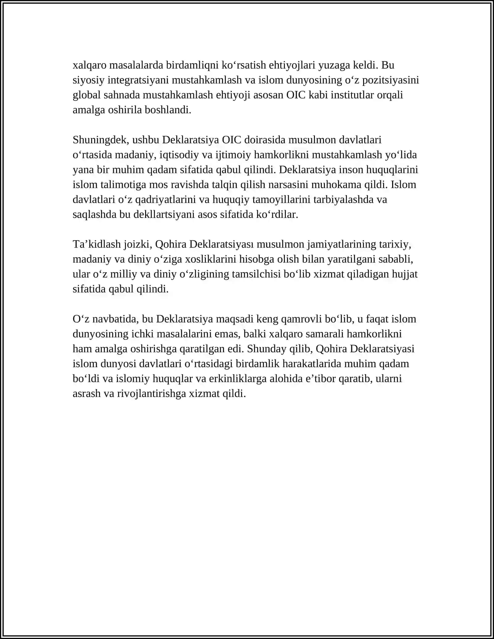 Qohira Deklaratsiyasi Tarixi va Mazmuni 4
