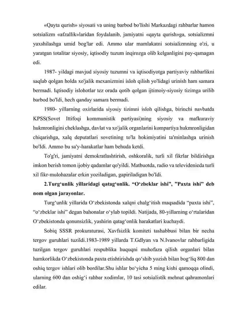 XX asrning 80-yillari oxirlarida O’zbekistonning ijtimoiy-iqtisodiy ahvoli 4
