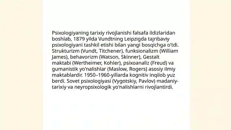Psixologiya fanining predmeti va rivojlanish tarixi, sohalari va tadqiqot metodlari 4