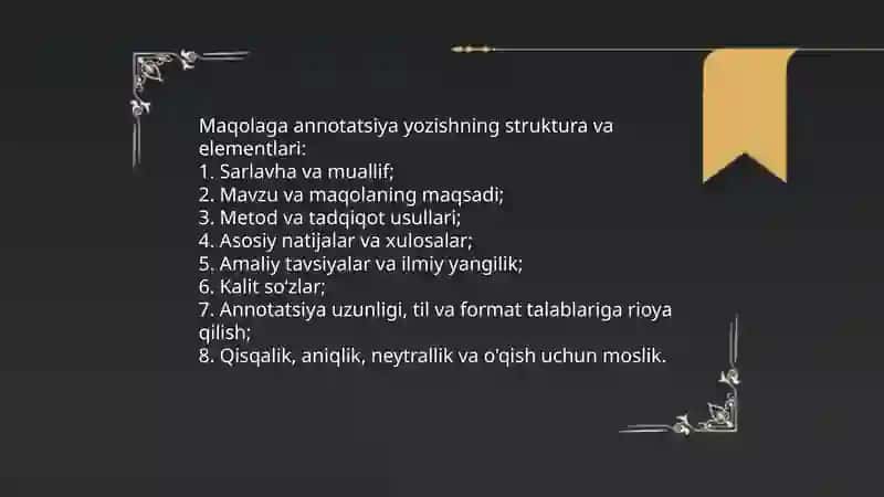 Annotatsiya va taqriz. Maqolalarga annotatsiya va taqriz yozish 4