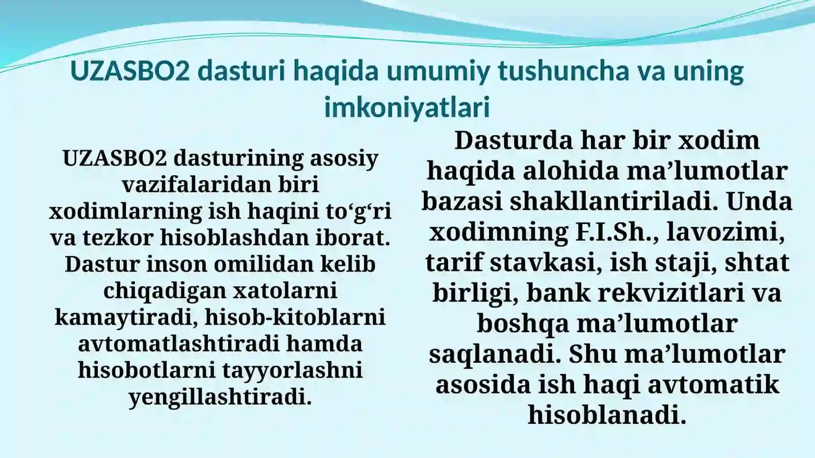 UZASBO2 DASTURIDA ISH HAQI ISHLASH 4
