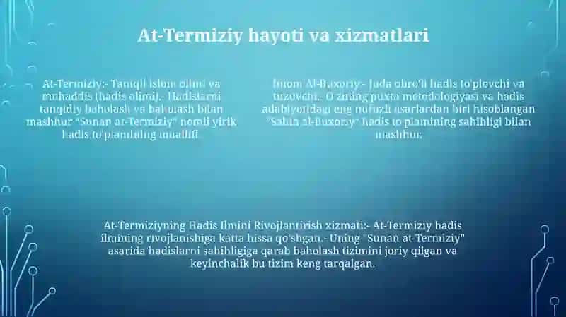 Imom Al - Buxoriy Va At-Termiziyning Hadis Ilmini Rivojlantirish Xizmati 4