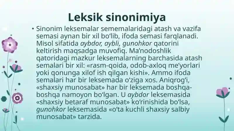 Ma'nodoshlik. Leksik sinonimiya 4
