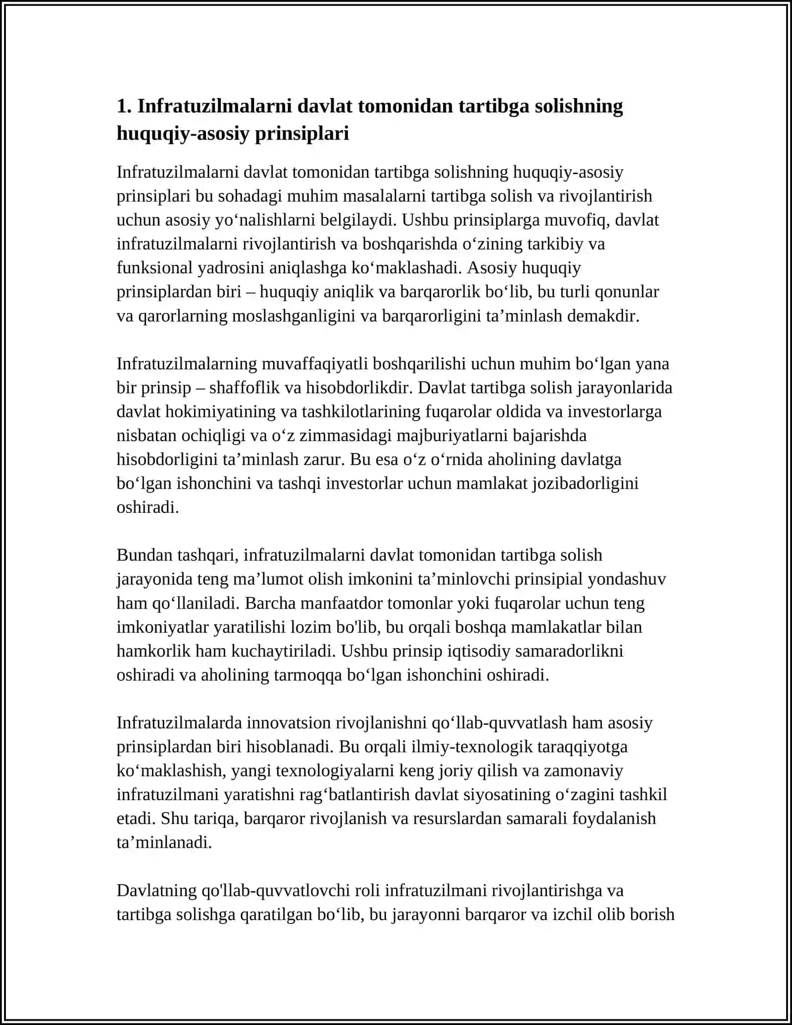 INFRATUZILMALARINI DAVLAT TOMONIDAN TARTIBGA SOLISHNING USTUVOR YOʻNALISHLARI 4