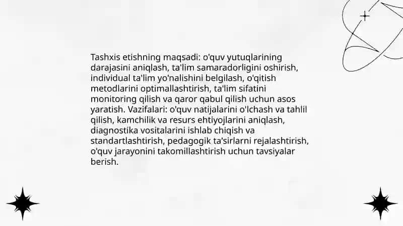 Taʼlim olganlikni tashxis etishning mohiyati Safargul 4