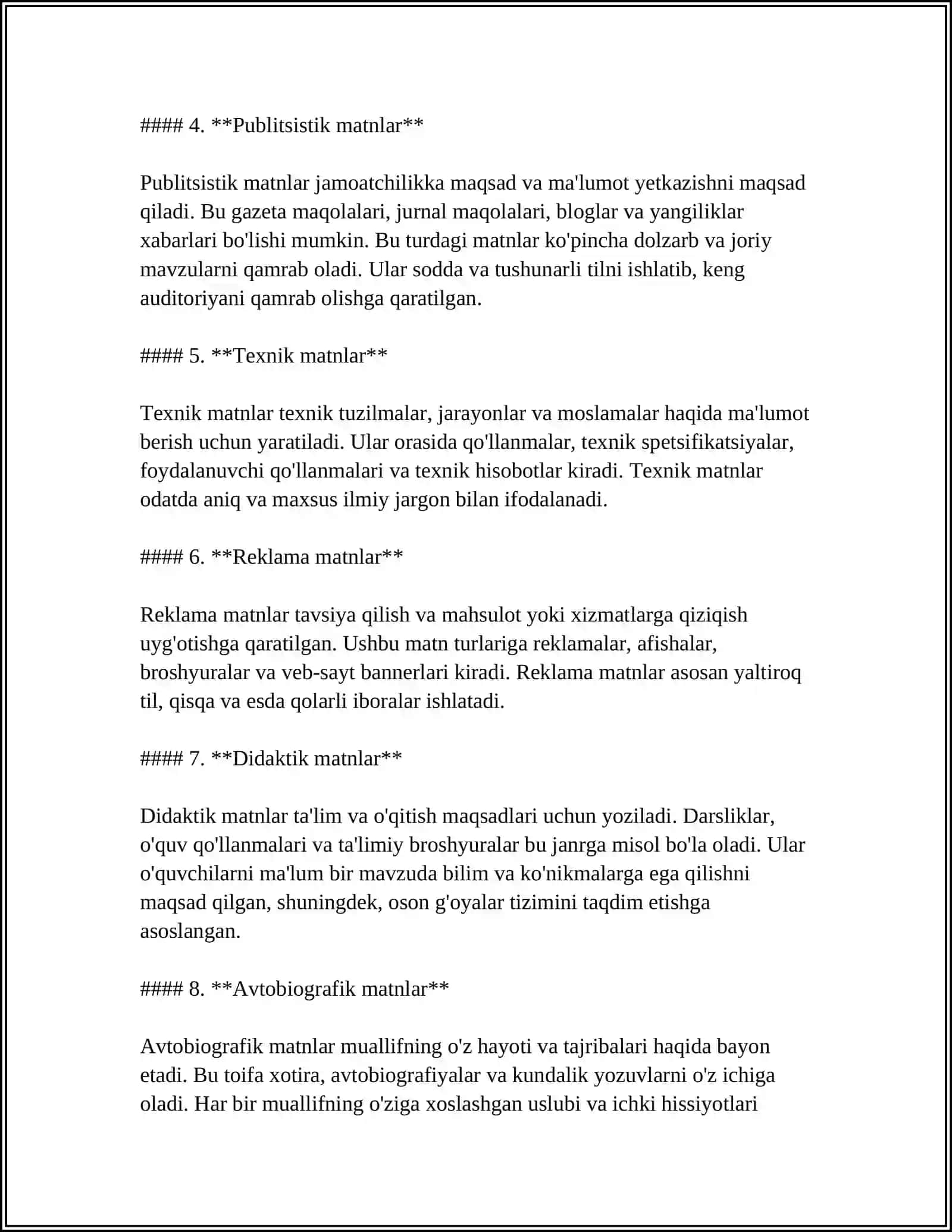 MATN VA UNI TURLARI, TARKIBI HAQIDA 4