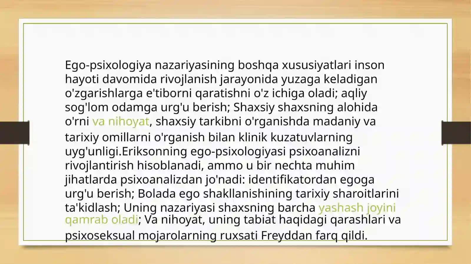 ERIKSONNING SHAXS RIVOJLANISHINIPSIXO-IJTIMOIY BOSQICHLARIMUNDARIJA 4