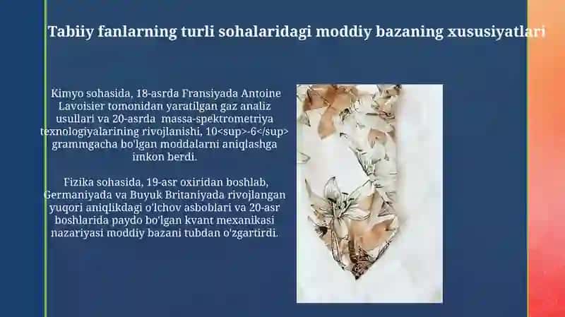 Tabiiy fanlar nazariyasi va metodikasi fanining moddiy bazasini tashkil etish 4