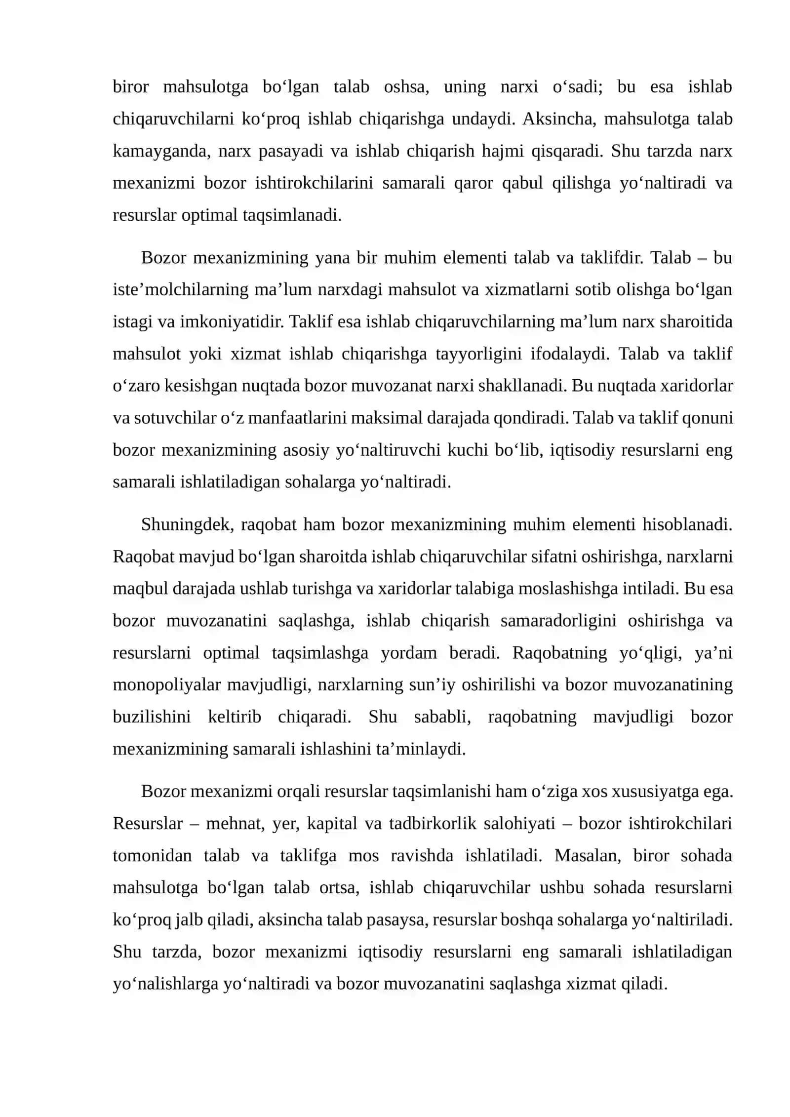 Bozor Muvozanatini Ta’minlashda Bozor Mexanizmining O‘rni 4