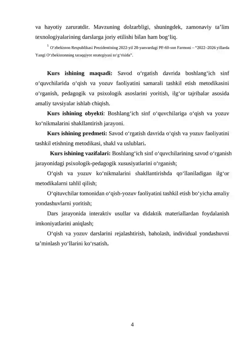 “ONA TILI O‘QITISH METODIKASI” fanidan

KURS ISHI 4