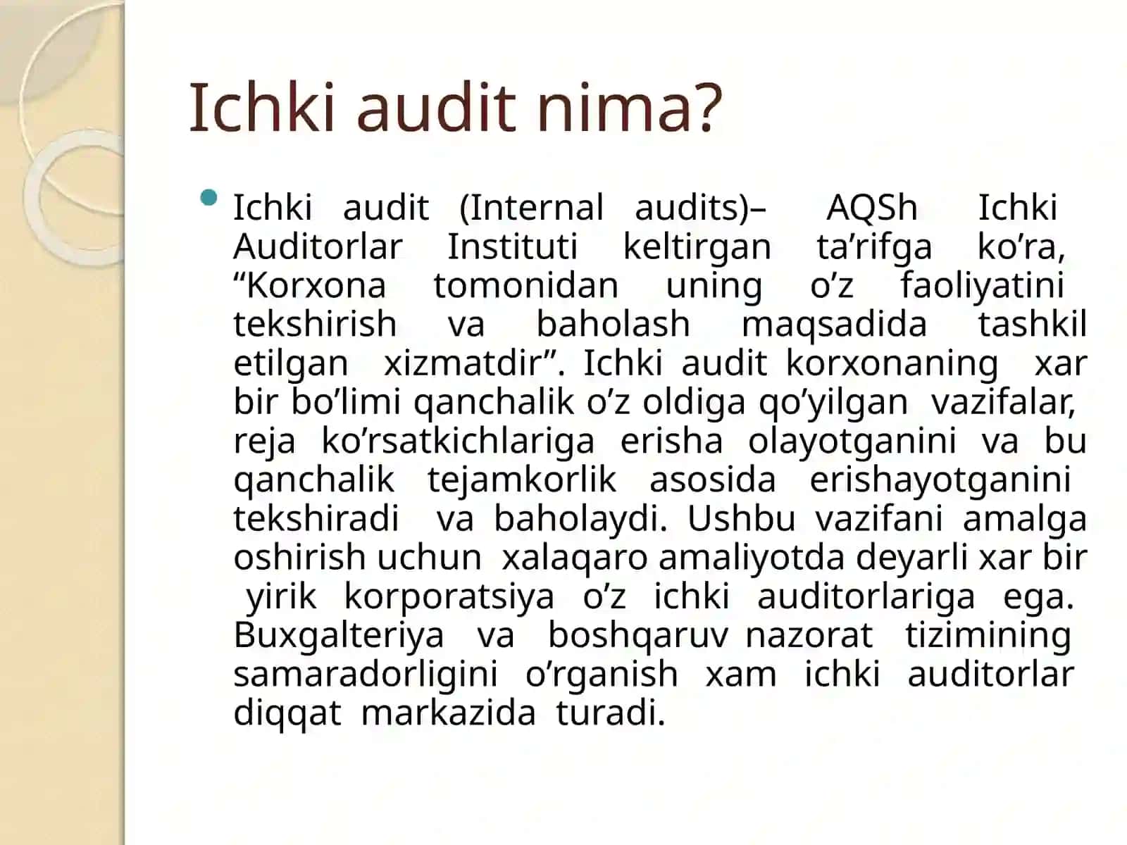 Audit qoʻmitasi, ichki audit. Tashqi audit masalalari 4