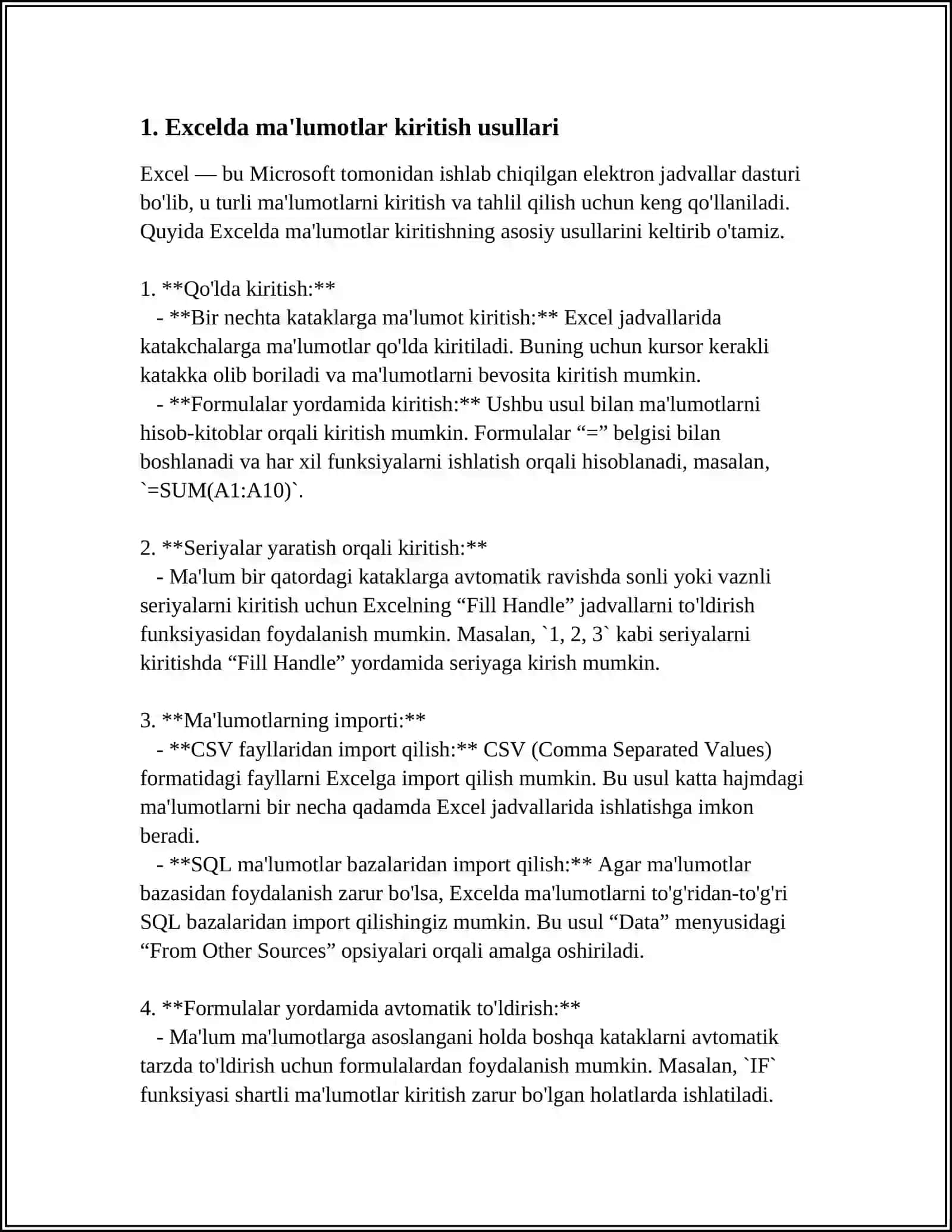 MICROSOFT EXCEL ELEKTRON JADVAL MUXARRIRI YORDAMIDA TIBBIY BIOLOGIK TAJRIBA NATIJALARINI STATISTIK QAYTA ISHLASH VA BAXOLASH 4