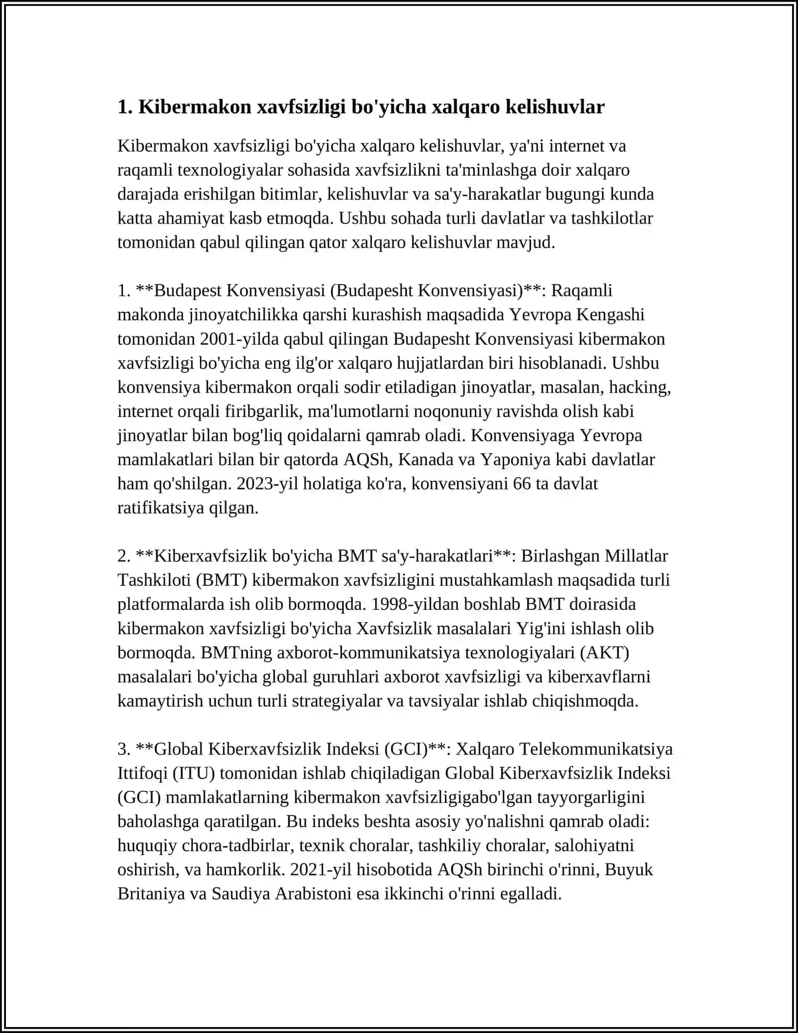 KIBER XAVFSIZLIK YUZASIDAN XALQARO XUJJATLAR VA CHET EL MAMLAKATLARI TAJRIBASI 4