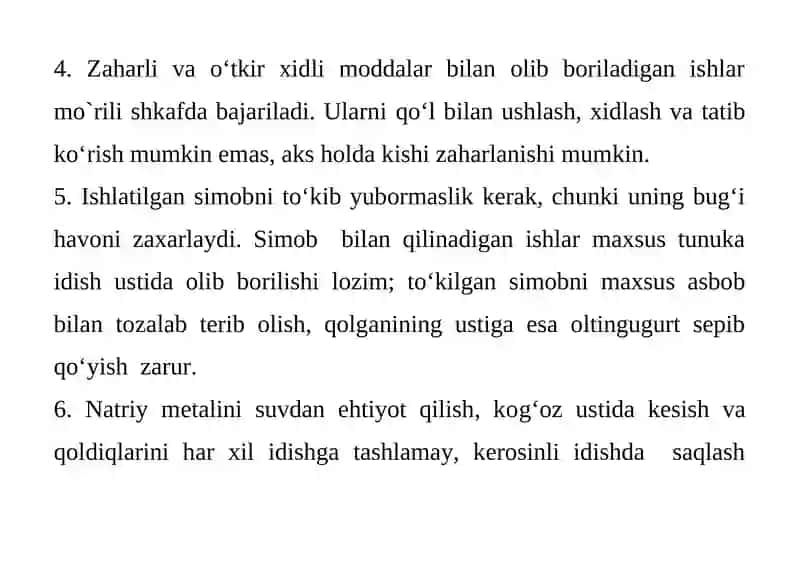 Organik kimyo laboratoriyasida ishlash koidalari 4