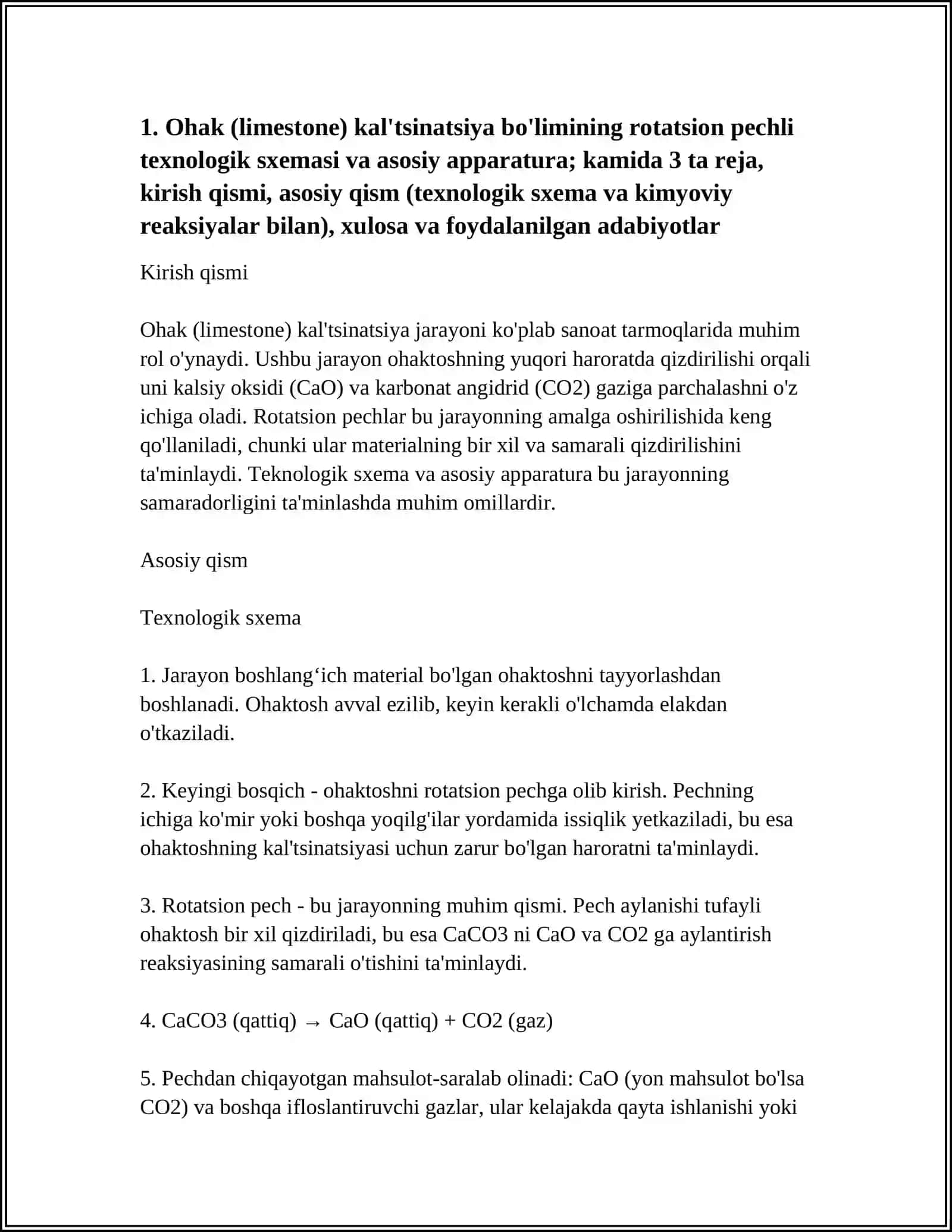 KAL'TSINATSIYA BO'LIMINING TEXNOLOGIK SXEMASI 4