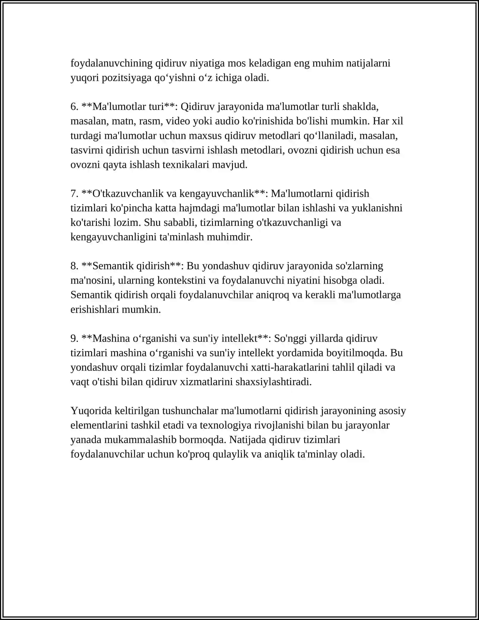 MA’LUMOTLARNI QIDIRISH USULALARI, ALGORITMLARI VA ULARNING SAMARADORLIGI. QIDIRUV TUSHUNCHASI VA UNING VAZIFALARI 4