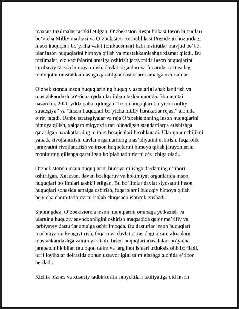 O'ZBEKISTONDA INSON HAQ-HUQUQLARI VA ERUENLULARI UAJALALINING YARALISHI 4