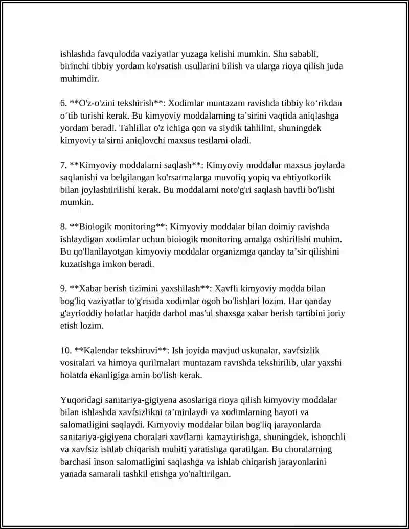 KIMYOVIY MODDALAR BILAN ISHLASHDA SANITARIYA CHORALARI 4
