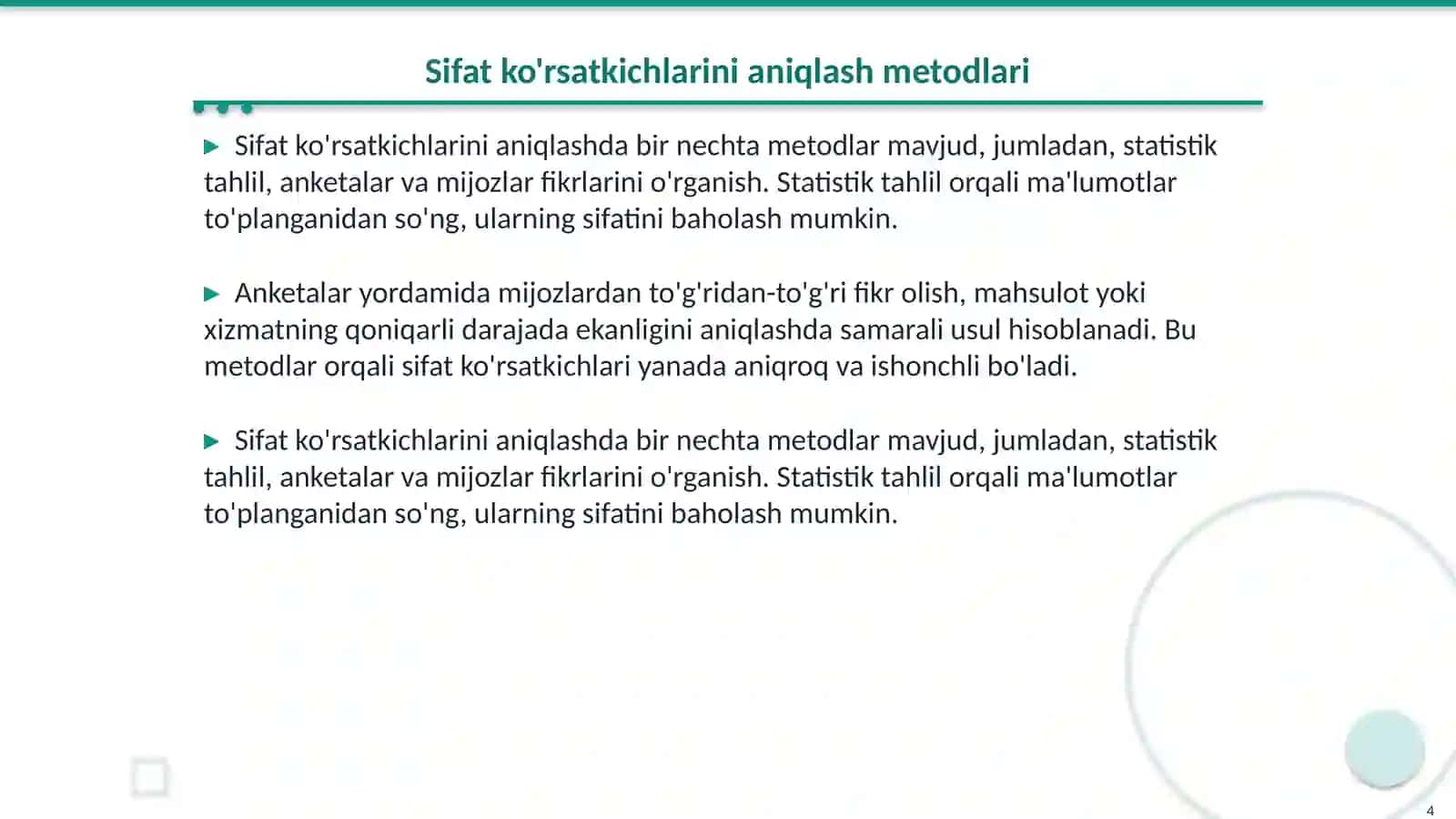Sifat koʻrsatkichlarini aniqlash usullari 4