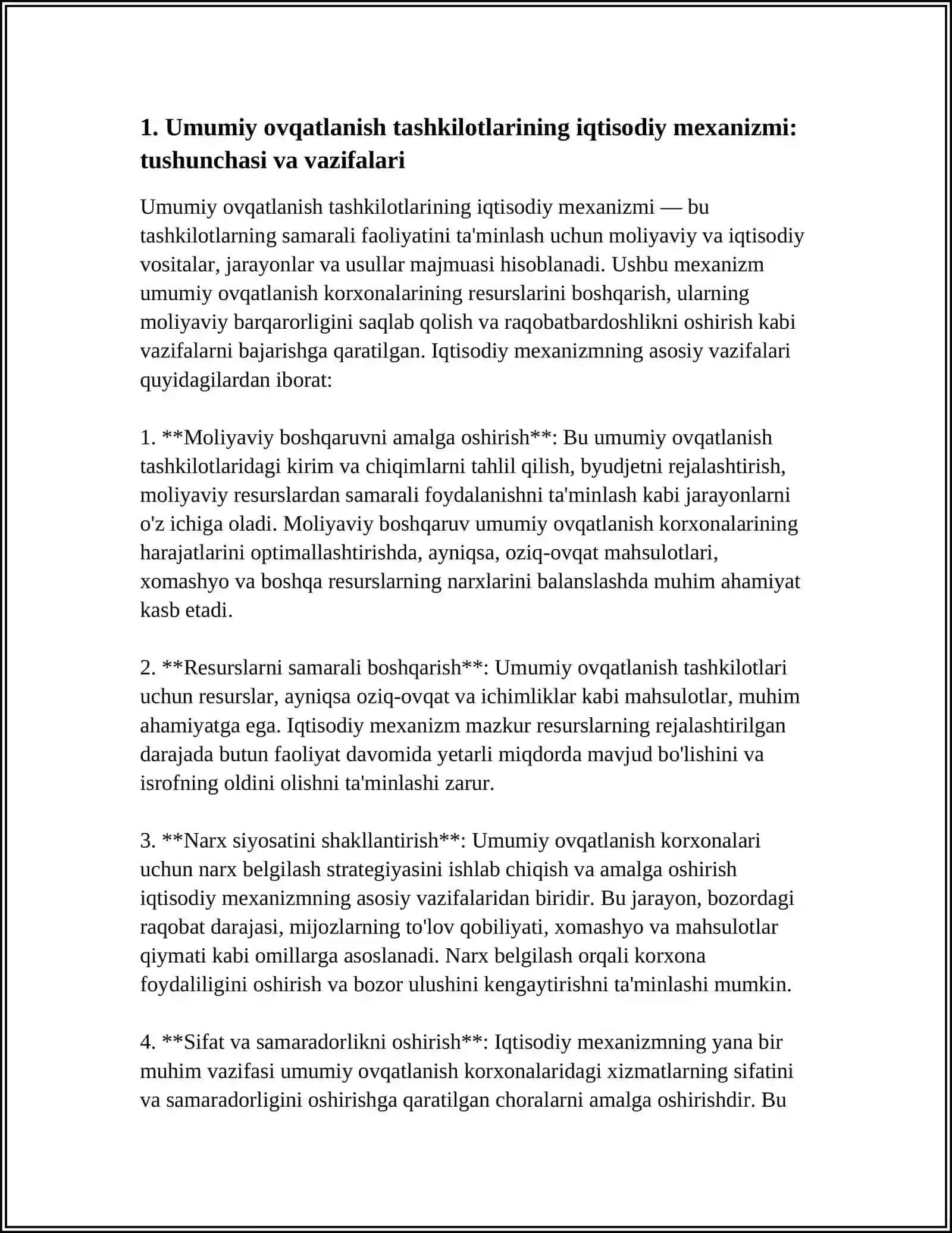 UMUMIY OVQATLANISH TASHKILOTLARI BOSHQARUVINING IQTISODIY MEXANIZMI 4
