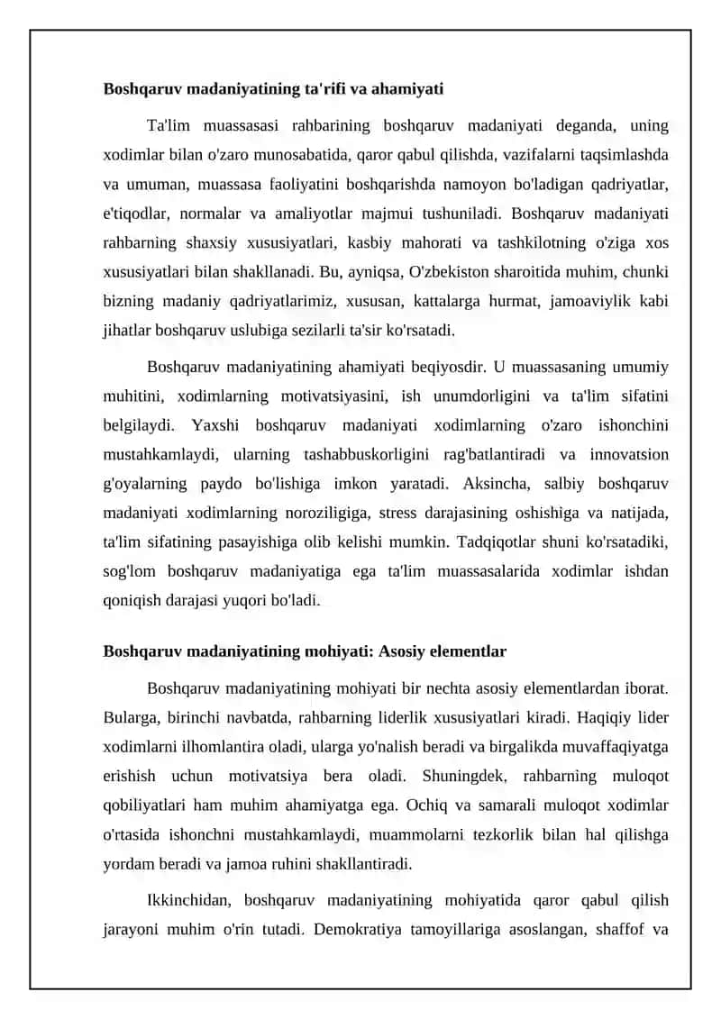 Ta'lim muassasasi rahbarining boshqaruv madaniyati: Ta'rif, mohiyat va uslublar 4