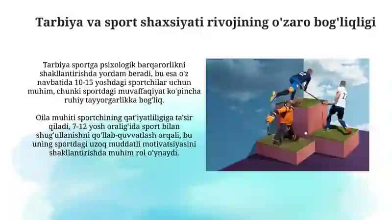 Tarbiyaning sportchi shaxsni rivojlanishi bilan birligi va bog'liqligi 4