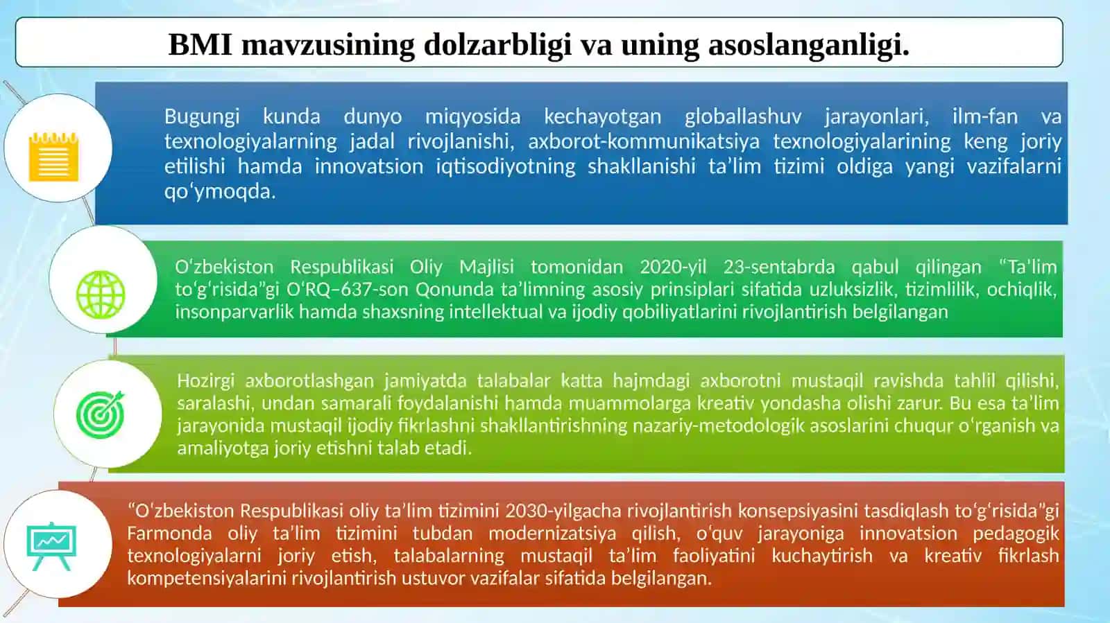 "Talabalarning mustaqil, ijodiy fikrlashini shakllantirish va rivojlantirish texnikasi" 4