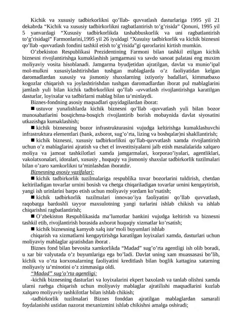 Tadbirkorlikning davlat tomonidan qo’llab-quvvatlanishi va boshqarilishi 4