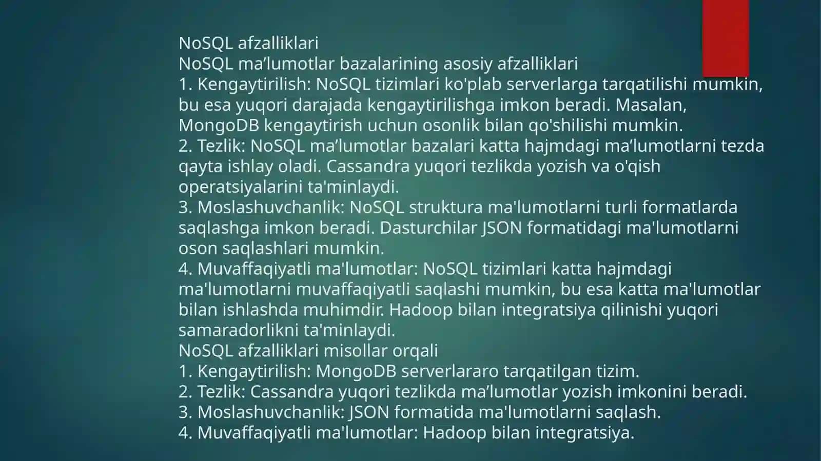 NoSQL ma'lumotlar bazalari: MongoDB va Cassandra 4