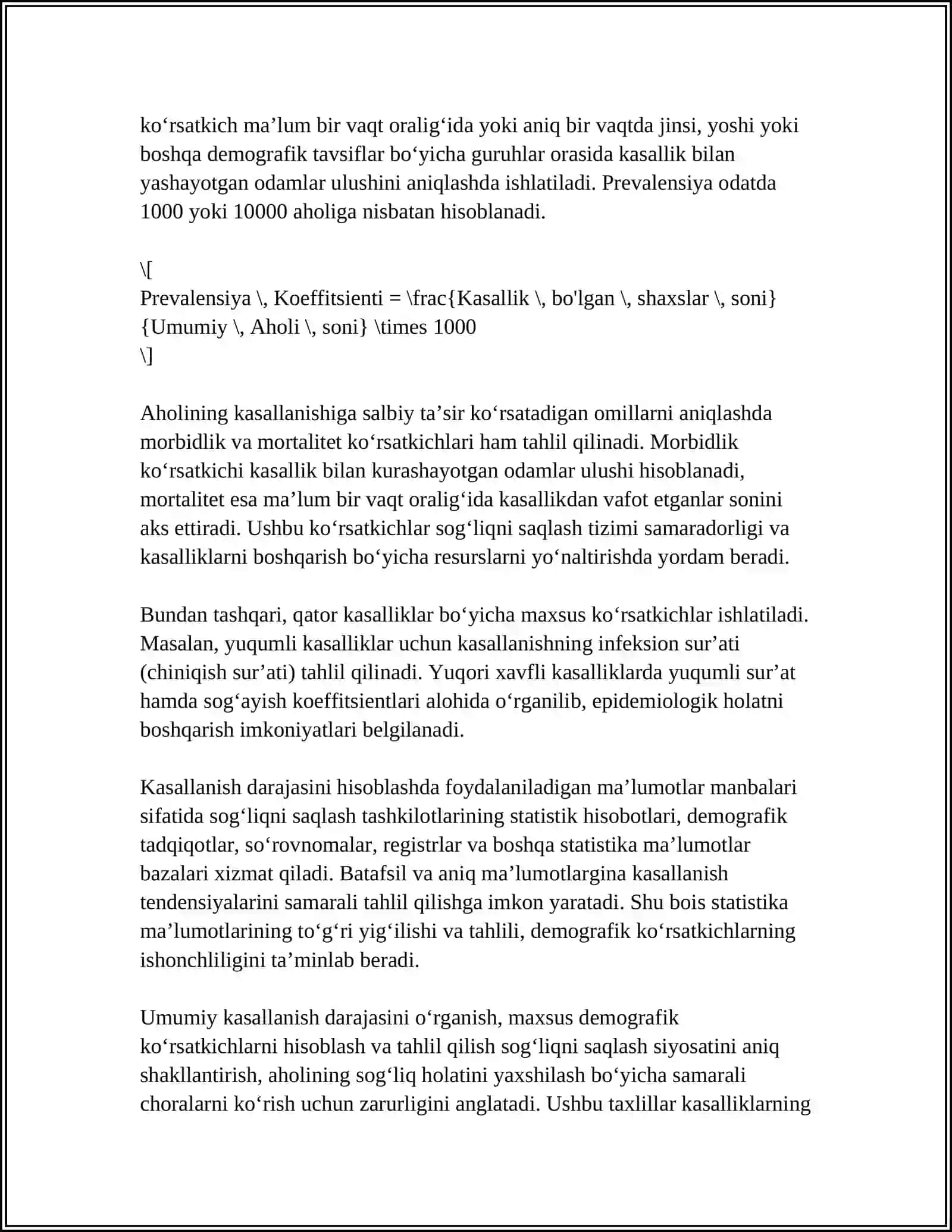 MAXSUS DEMOGRAFIK KOʻRSATKICHLARI AHOLINING KASALLANISH DARAJASINI OʻRGANISH 4
