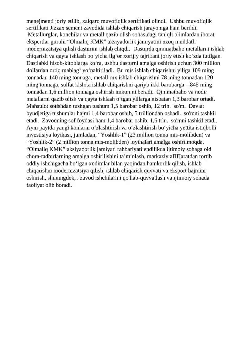 Malakaviy bitiruv oldi amaliyoti bo’yicha hisobot foydali qazilmalarni boyitish yo‘nalishi talabalar uchun 4