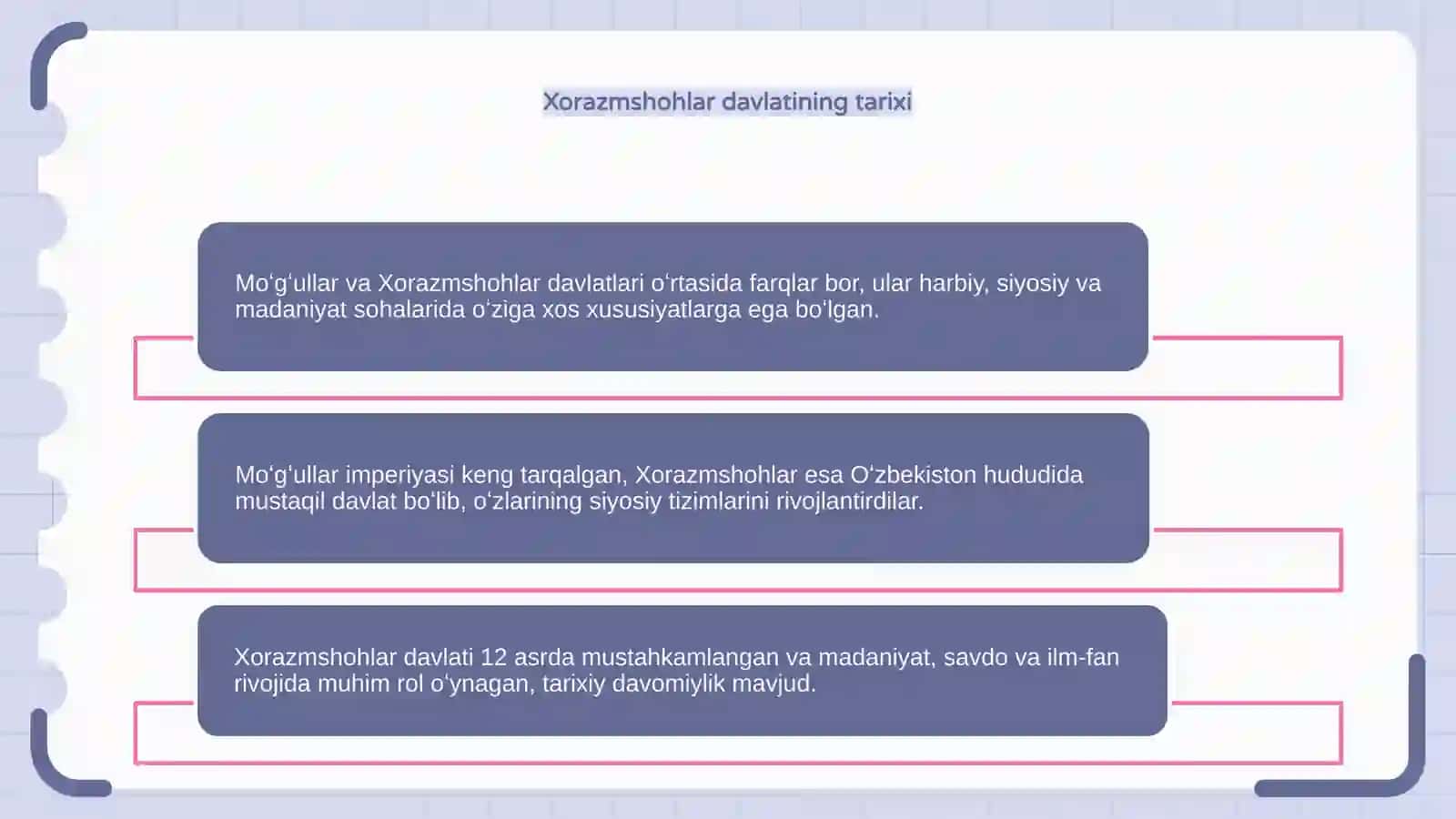 Moʻgʻullar va Xorazmshohlar davlatini oʻxshahsu farqi va ikkalasi haqida maoʻlumot 4