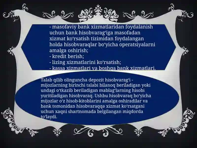 MIJOZLARGA HISOBVARAQ OCHISH VA YURITISH TARTIBI, BANKLARDA DEPOZIT OPERATSIYALARI HISOBI 4