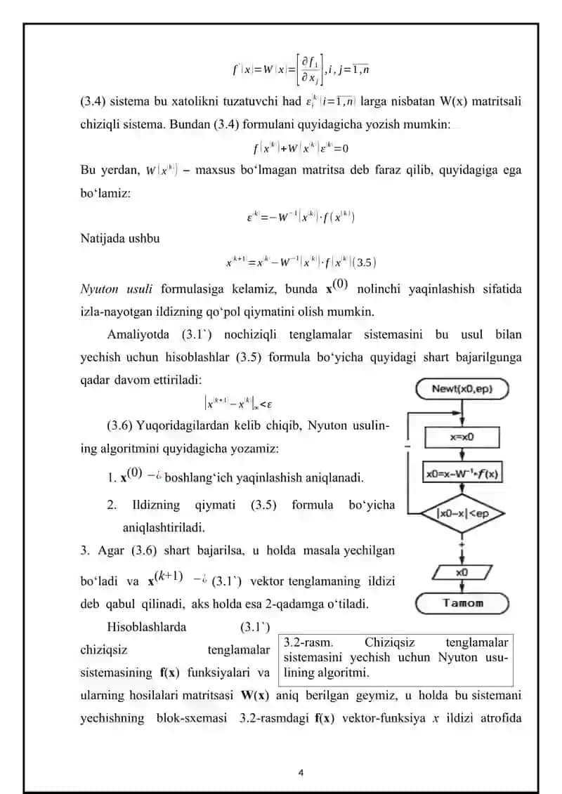 Chiziqsiz tenglamalar sistemasini yechish usullari. Nyuton usullari 4