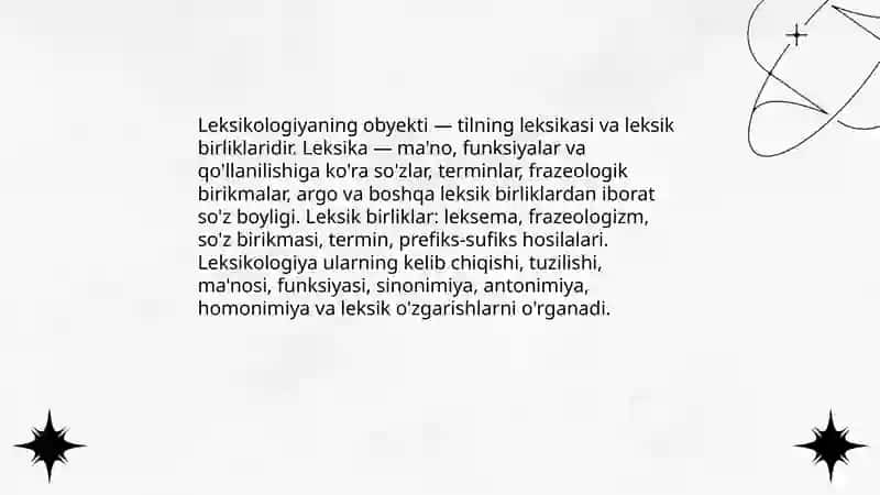 Leksikologiya. Leksikologiyaning obyekti, maqsadi va vazifalari 4