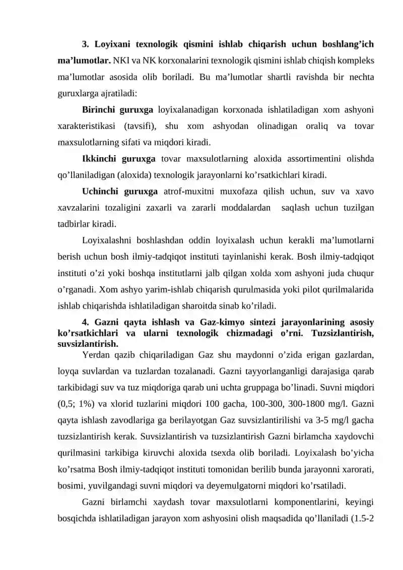 NEFT va GAZNI QAYTA ISHLASH KORXONALARINI (GQIK) VA GAZ KIMYOSI KORXONALARI (GKK) TEXNIK-IQTISODIY ASOSLASH KO’RSATKICHLARI 4