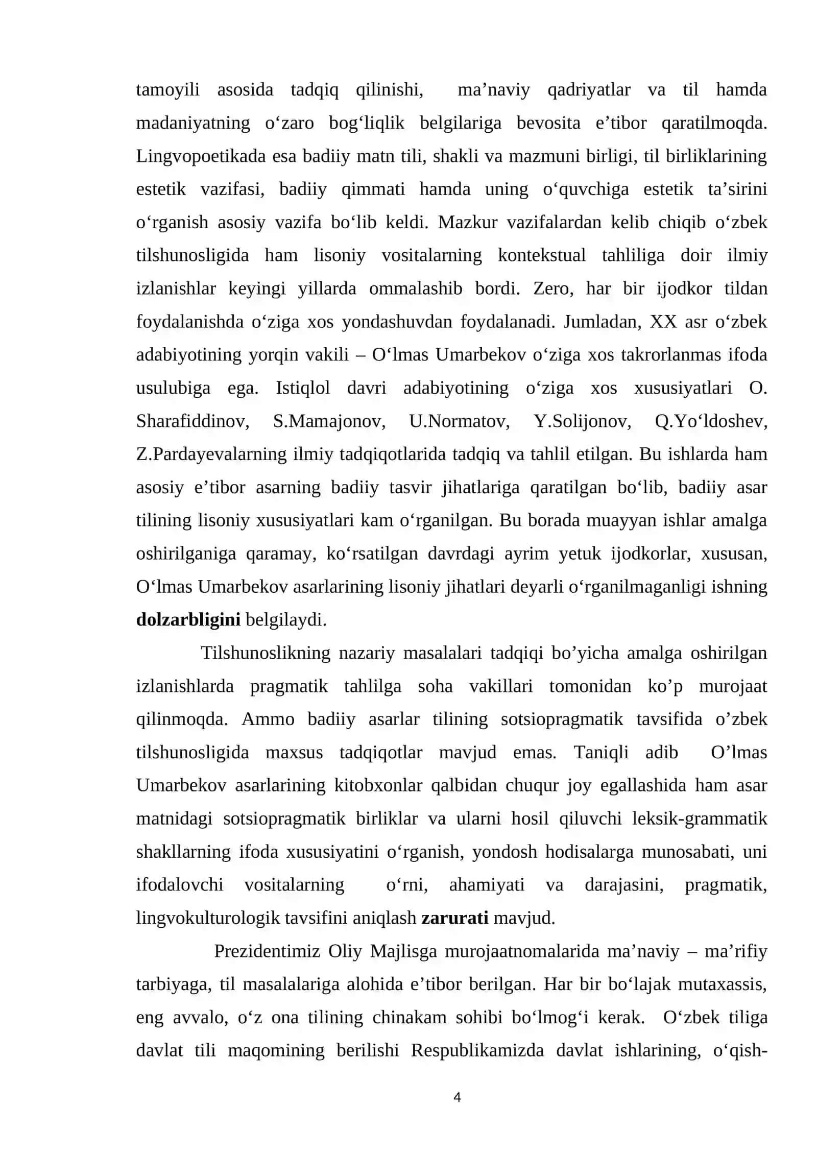 O‘LMAS UMARBEKOV ASARLARI TILINING SOTSIOPRAGMATIK ASPEKTI Dissertatsiya 4