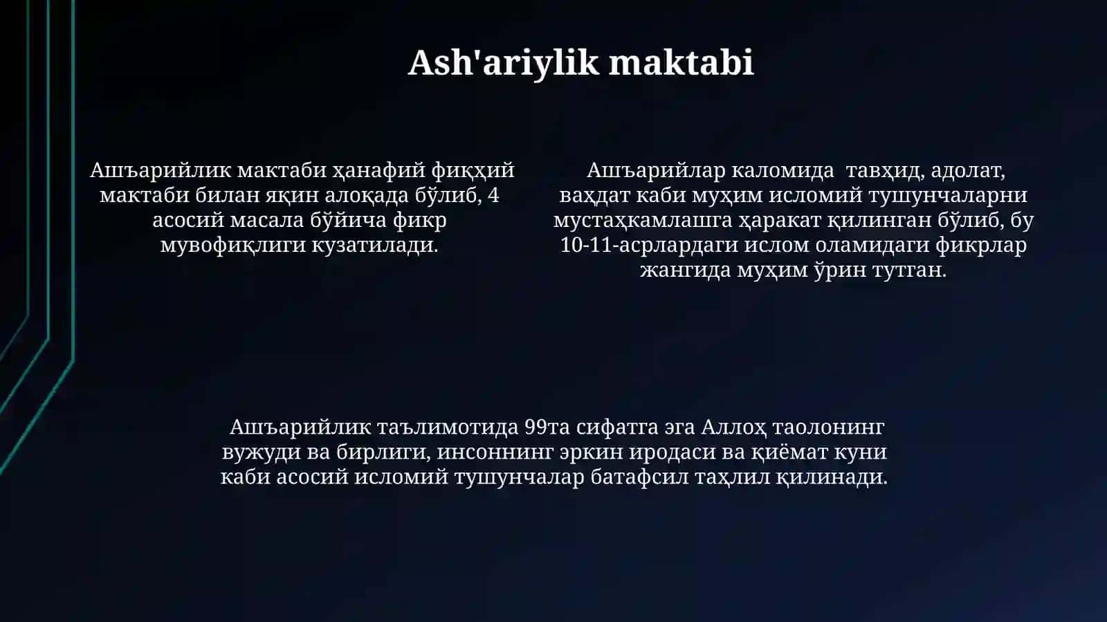 Islom dinining aqidaviy yo‘nalishlarivamaktablari 4