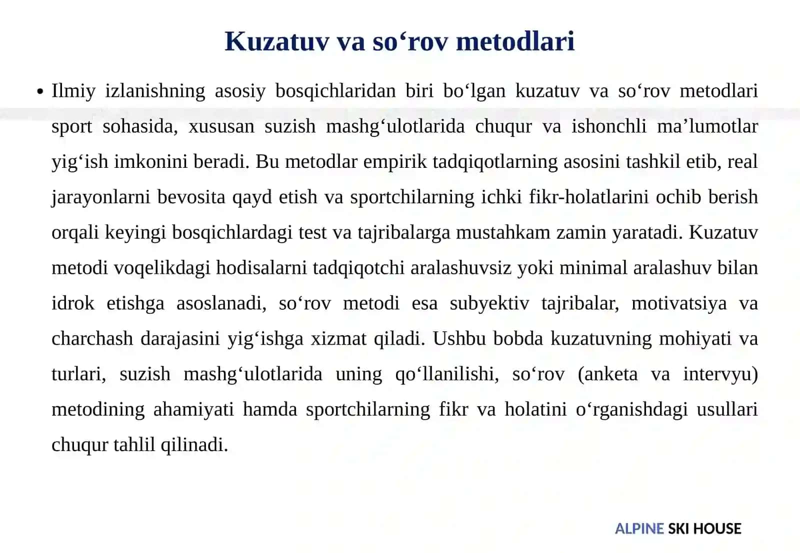 Ilmiy izlanishning asosiy bo'sqichlari—kuzatuv, so‘rov, test va tajriba 4