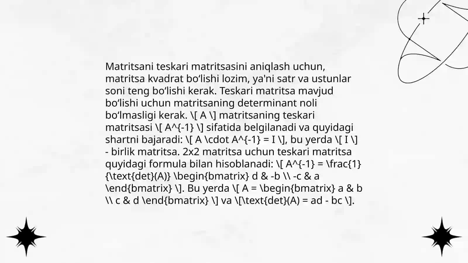 Chiziqli tenglamalar tizimini teskari matritsa usulida yechish 4