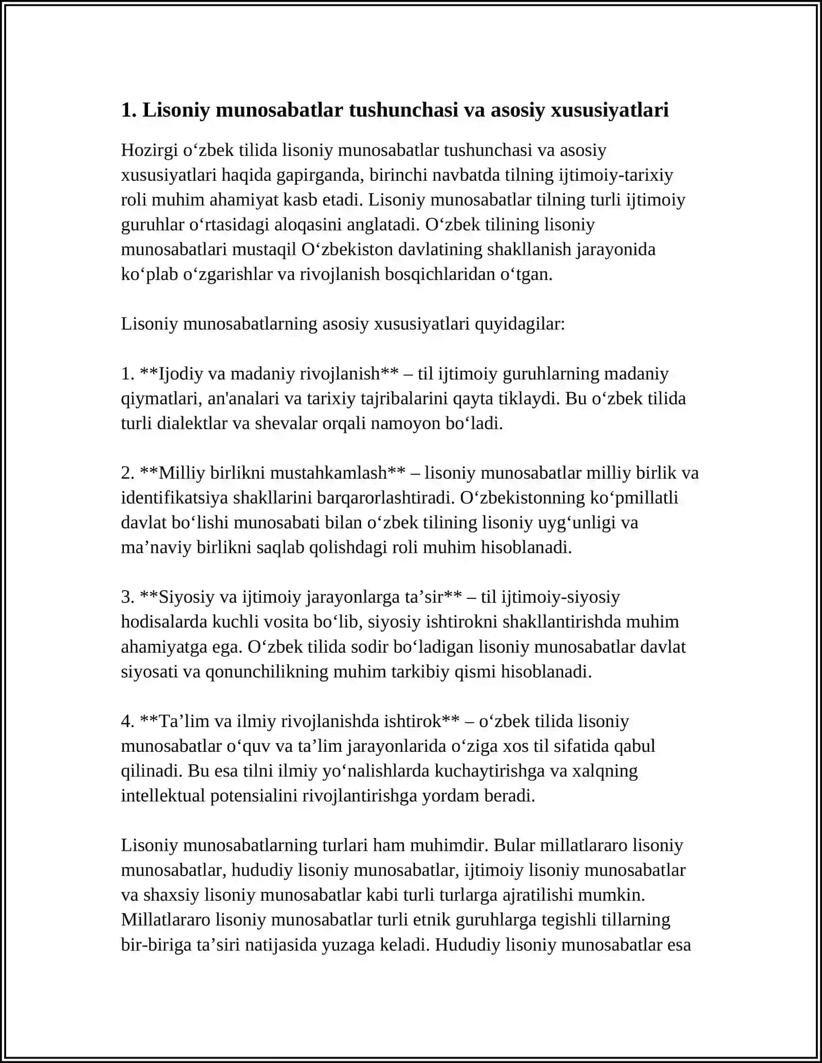 HOZIRGI O‘ZBEK TILIDA LISONIY MUNOSABATLAR VA UNING TURLARI 4