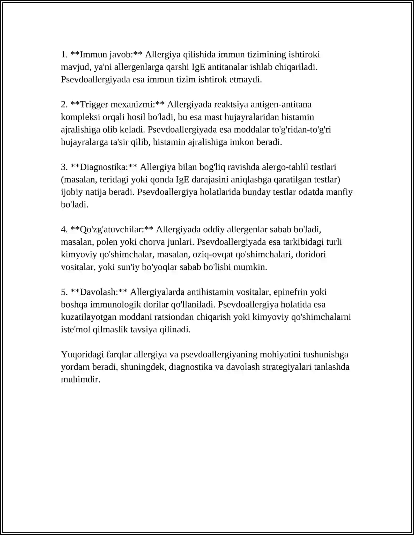 Psevdoallergiya va allergiyaning o'rtasidagi farqlar 4
