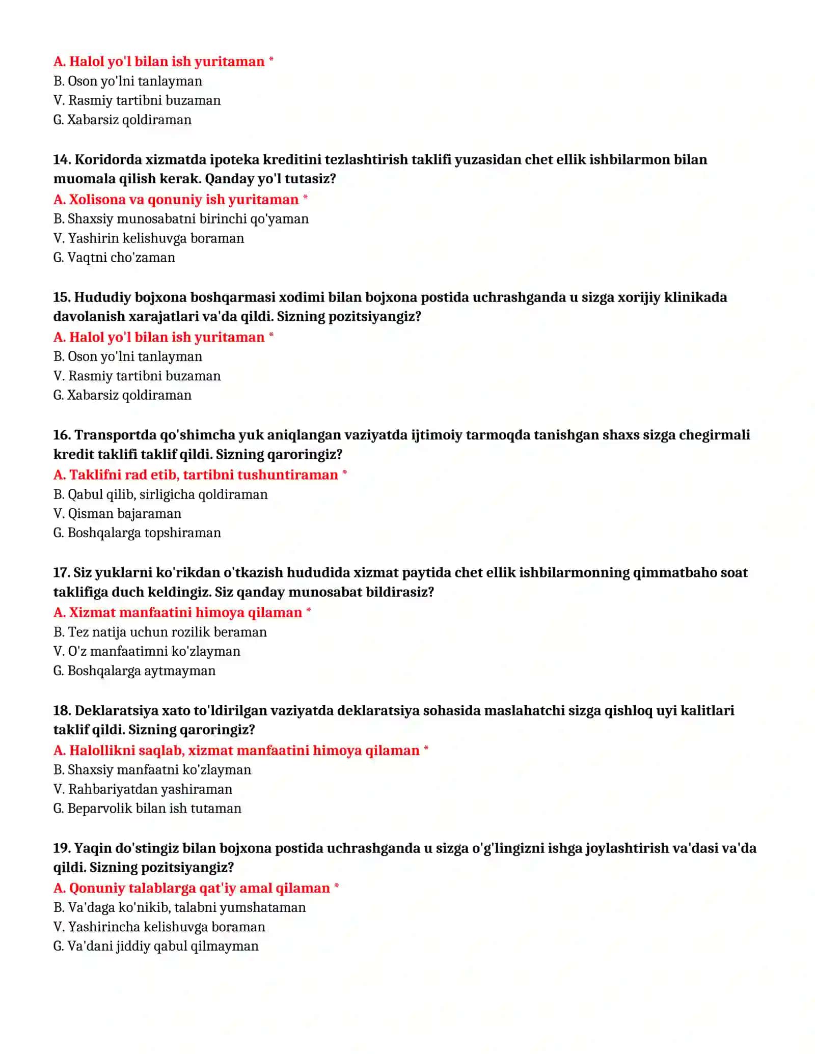 BOJXONA AKADEMIYASI - TO'LIQ TEST TO'PLAMI (№ 5) 4
