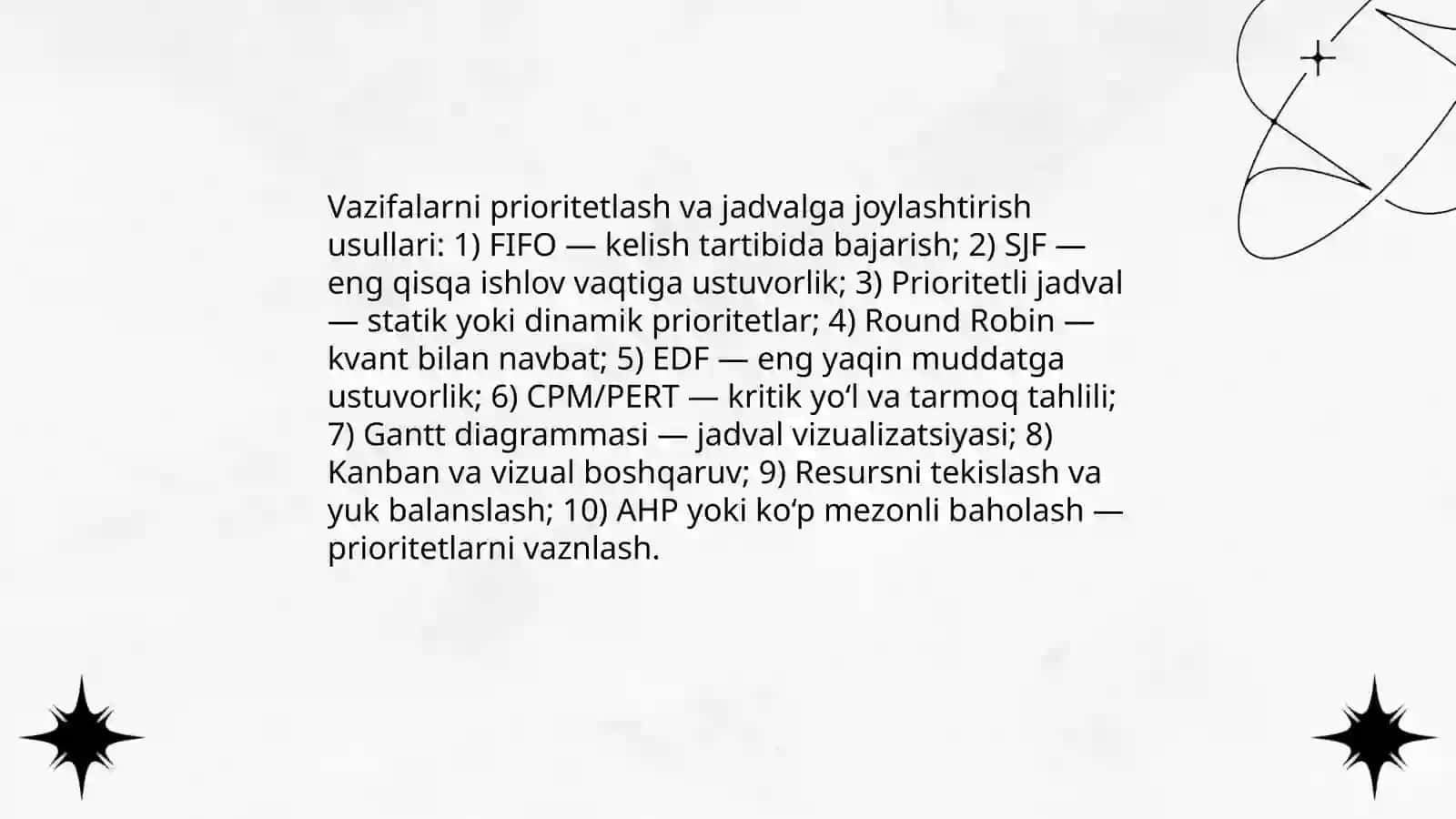 Jarayon va topshiriqlarni rejalashtirish va dispetcherlash (Dissiplen dispetcherizatsic) 4