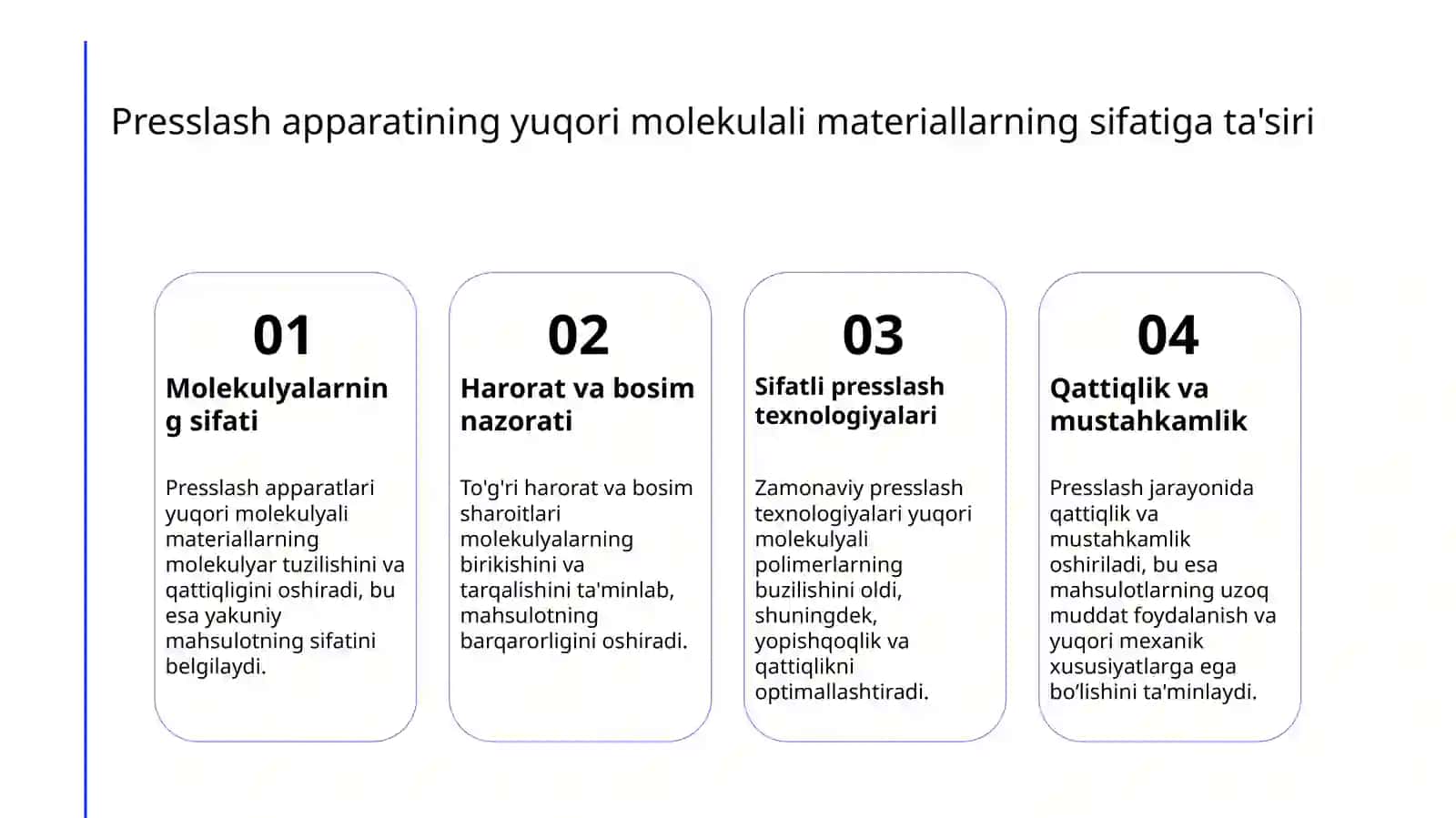 Yuqori molekulali birikmalar ishlab chiqarishda presslash apparati 4